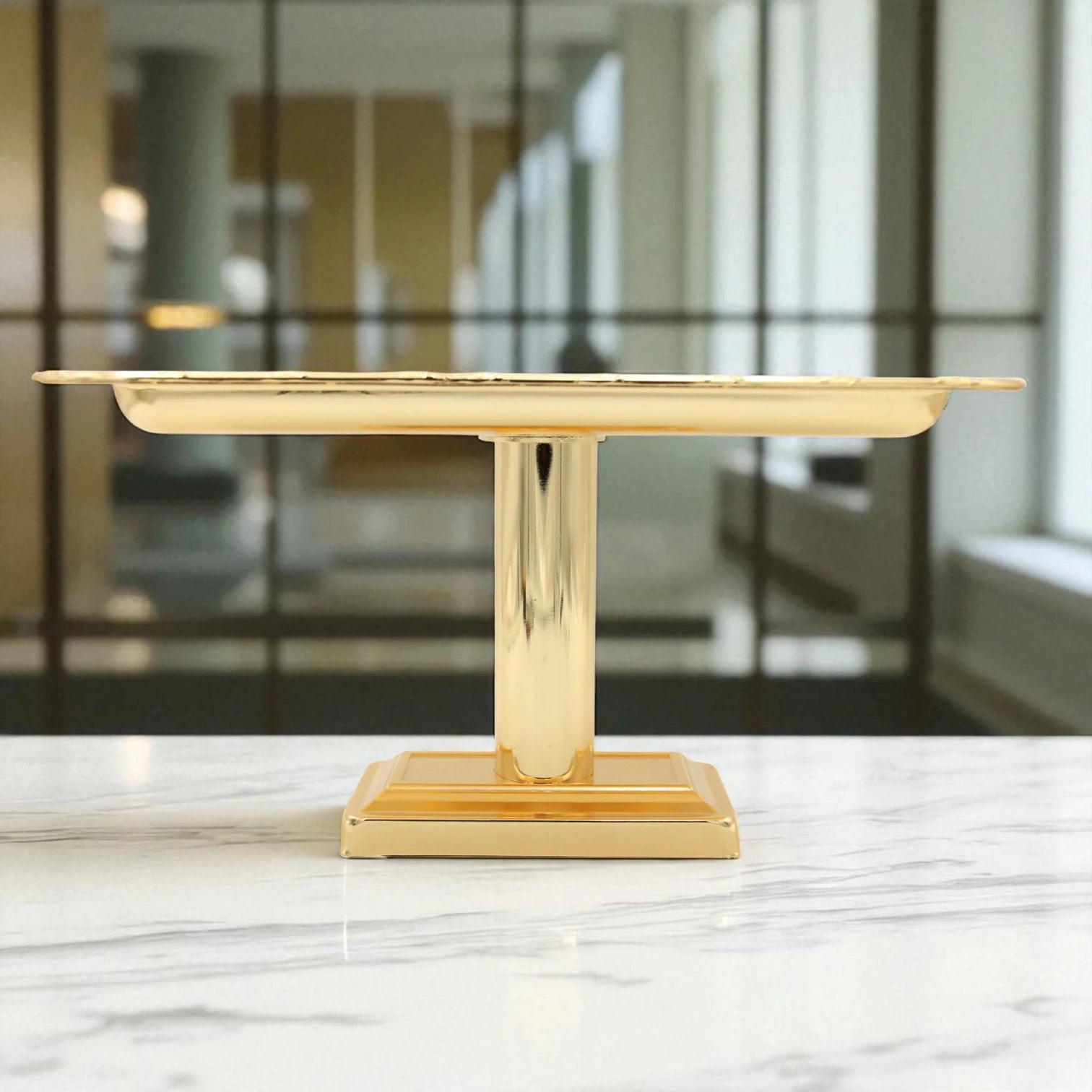 Damoo Luxury Gold Pedestal Tray – Elevated Metal Display Stand for Sweets, Cakes & Décor – Elegant Finish for Events & Home Use - Damoo