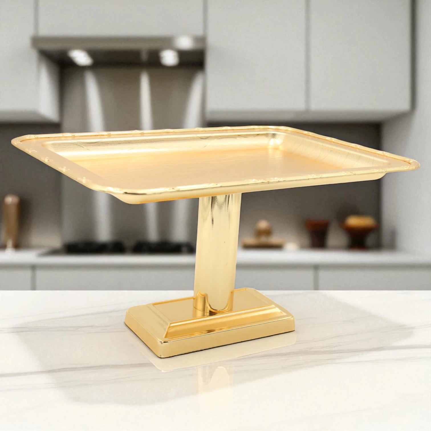 Damoo Luxury Gold Pedestal Tray – Elevated Metal Display Stand for Sweets, Cakes & Décor – Elegant Finish for Events & Home Use - Damoo