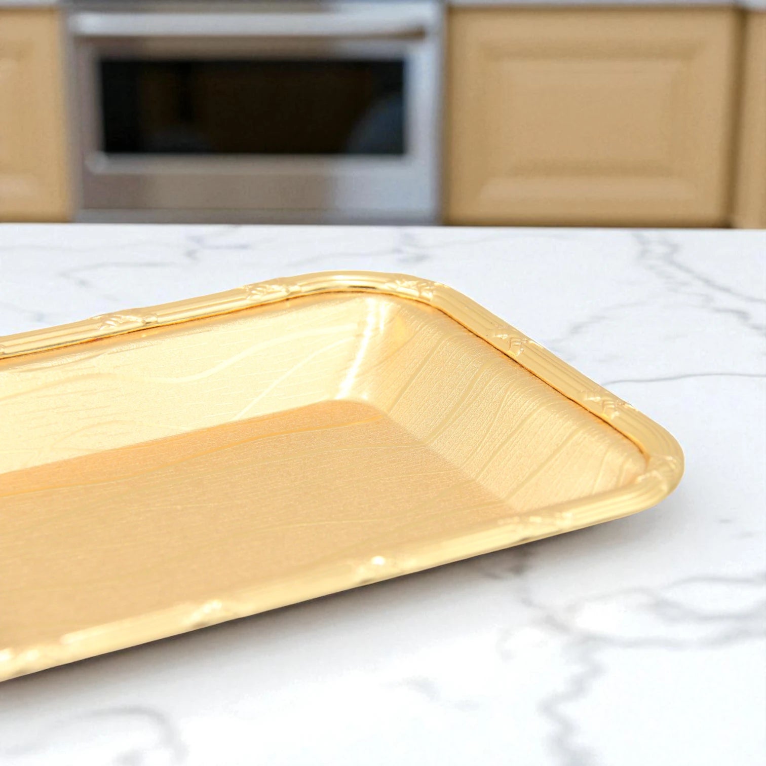 Damoo Luxury Gold-Plated Buffet Stand with Clear Dome Cover – Elegant Rectangular Food Display Tray for Events, Parties & Home Serving - Damoo