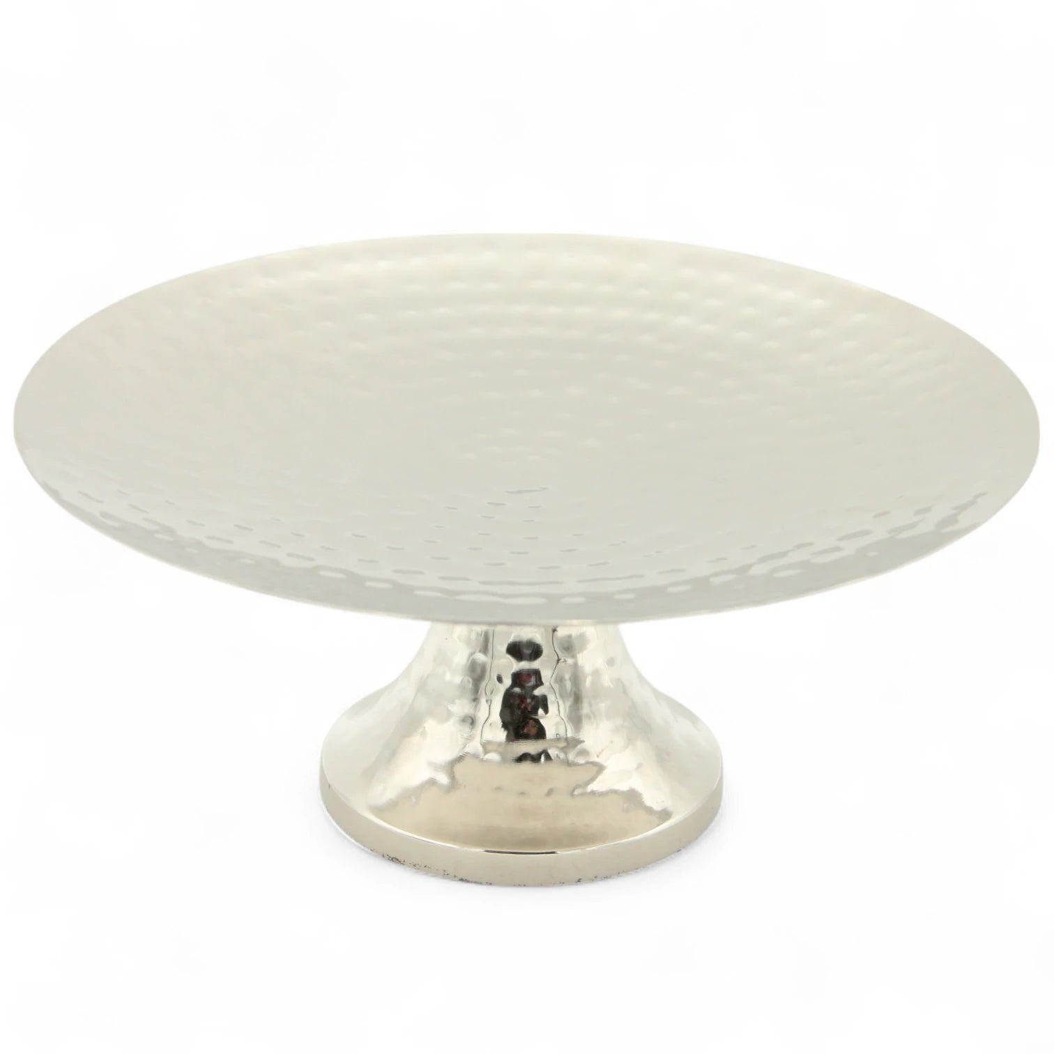 Damoo Luxury Hammered Metal Cake Stand – Silver-Plated Decorative Serving Tray with Pedestal Base for Cakes, Fruits & Desserts – Elegant Centerpiece for Events, Ramadan & Home Décor - Damoo