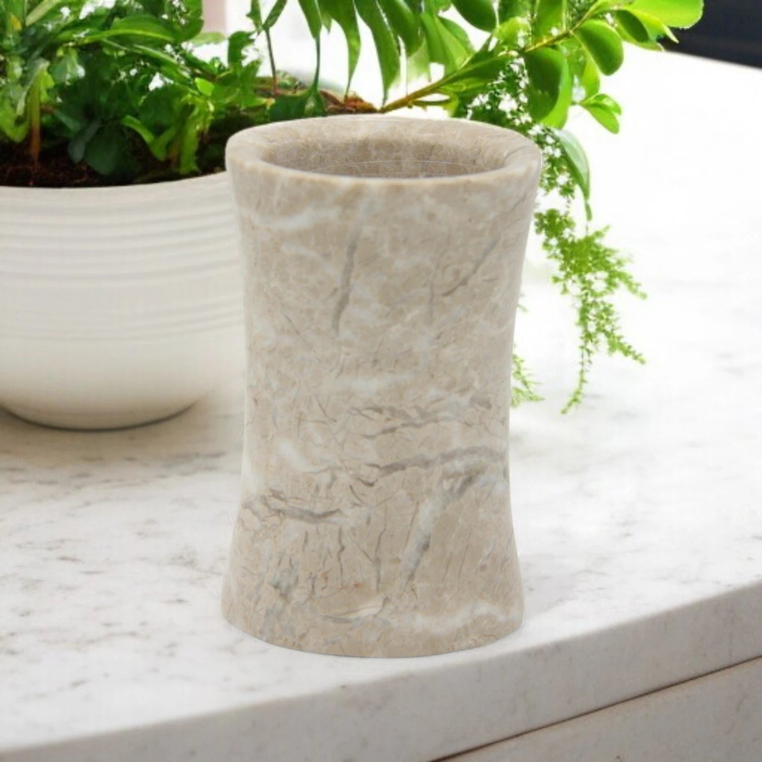 Damoo Luxury Handcrafted Java Marble Storage Jar – Solid Stone Organizer for Cotton Balls, Jewelry & Everyday Essentials | Elegant Natural Decor - Damoo