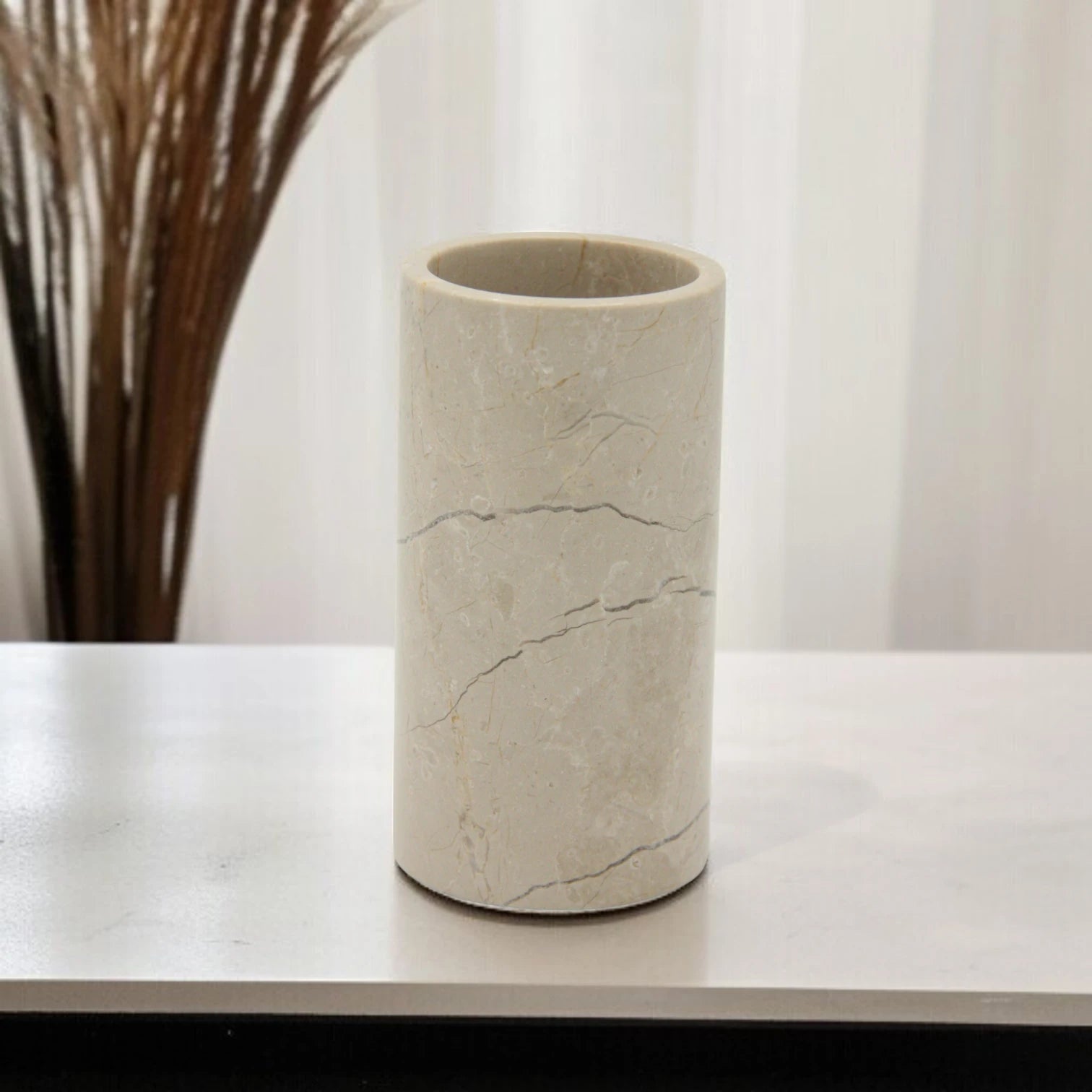 Damoo Luxury Handcrafted Java Marble Storage Jar – Solid Stone Organizer for Cotton Balls, Jewelry , Toothbrushs & Everyday Essentials | Elegant Natural Decor - Damoo