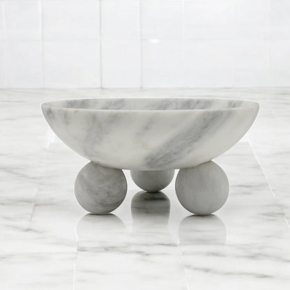 Damoo Luxury Marble Bowl with Stand – Handcrafted Natural Stone Decorative Dish on Elevated Base – Elegant Centerpiece for Home, Dining, Vanity, or Gifting - Damoo
