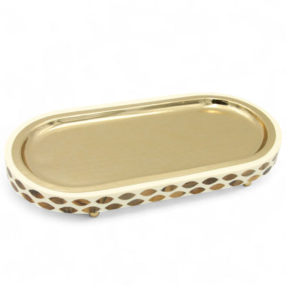 Damoo Luxury Oval Serving Tray with Gold Finish – Decorative Inlay Accent Tray for Coffee, Perfume, or Home Décor – Elegant Display Tray with Raised Feet - Damoo