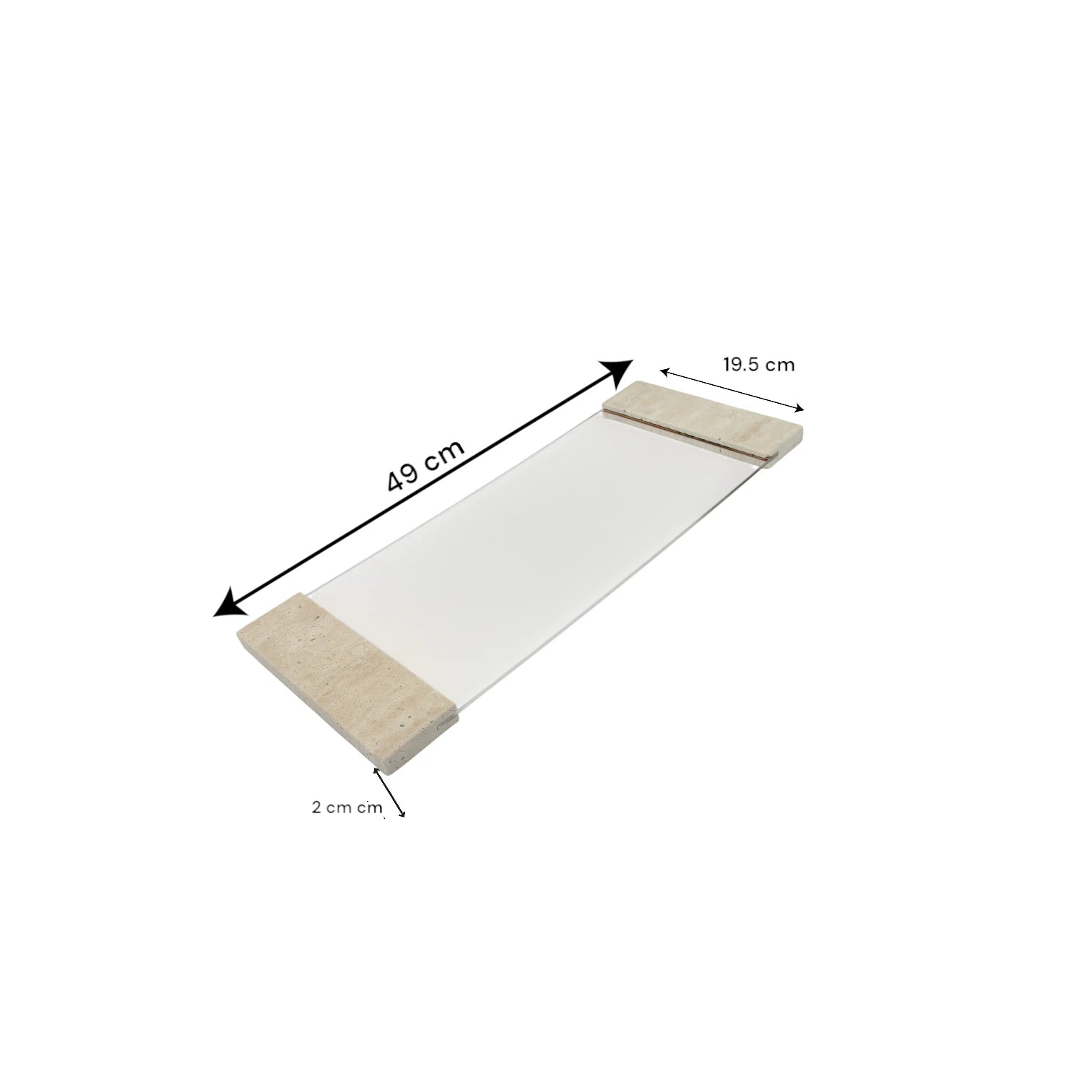 Damoo Luxury Rectangular Serving Tray with Natural Travertine Stone Handles and Clear Acrylic Base – Modern Decorative Display Tray for Coffee Table, Kitchen, Bathroom, Vanity, Office Desk, or Events - Damoo