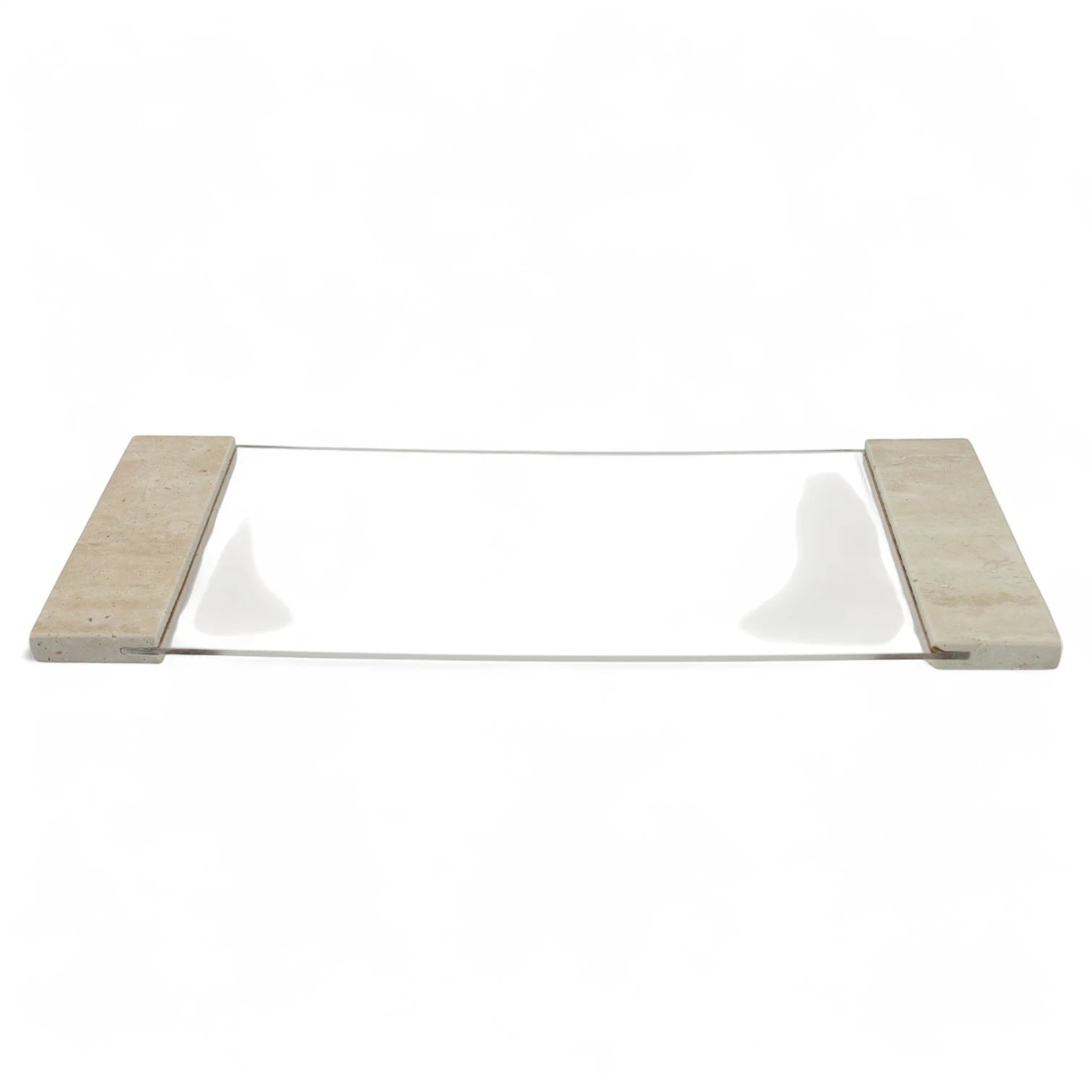 Damoo Luxury Rectangular Serving Tray with Natural Travertine Stone Handles and Clear Acrylic Base – Modern Decorative Display Tray for Coffee Table, Kitchen, Bathroom, Vanity, Office Desk, or Events - Damoo