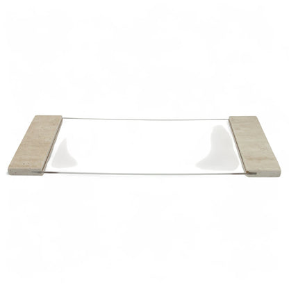 Damoo Luxury Rectangular Serving Tray with Natural Travertine Stone Handles and Clear Acrylic Base – Modern Decorative Display Tray for Coffee Table, Kitchen, Bathroom, Vanity, Office Desk, or Events - Damoo
