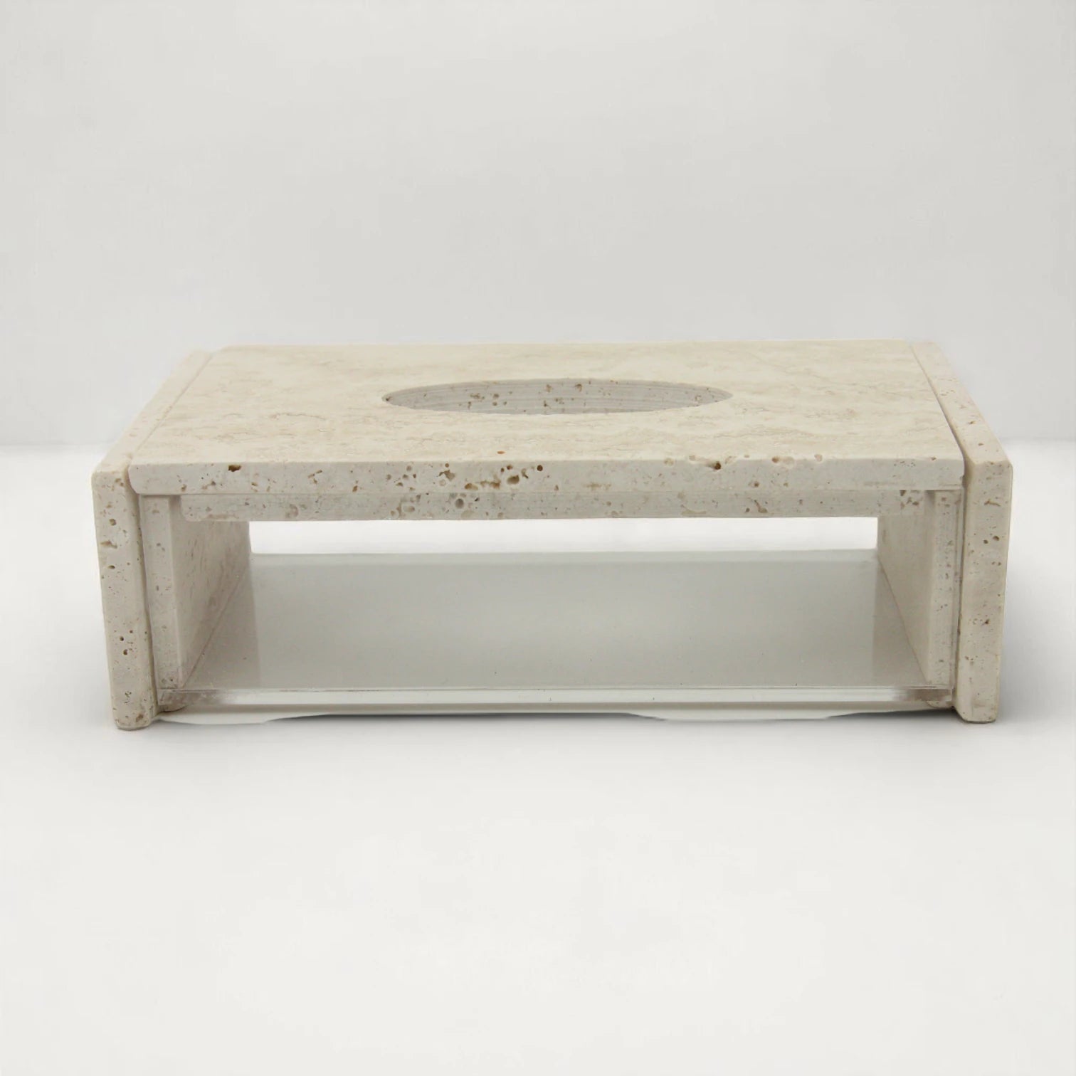 Damoo Luxury Travertine and Acrylic Tissue Box – Modern Stone & Clear Display Case for Bathroom, Office, or Living Room Decor - Damoo