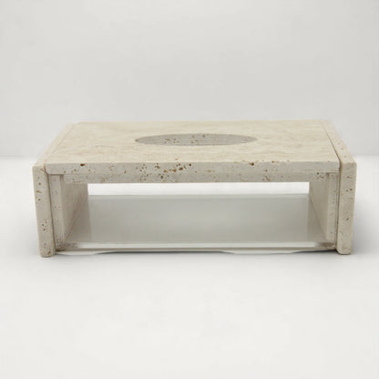 Damoo Luxury Travertine and Acrylic Tissue Box – Modern Stone & Clear Display Case for Bathroom, Office, or Living Room Decor - Damoo