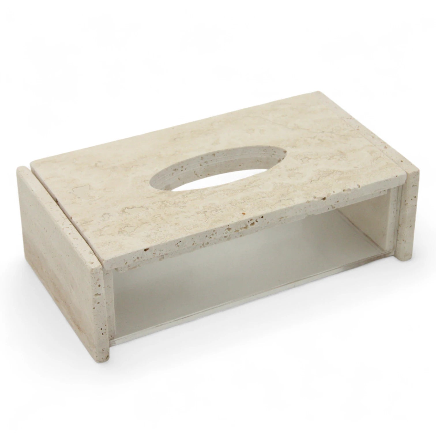 Damoo Luxury Travertine and Acrylic Tissue Box – Modern Stone & Clear Display Case for Bathroom, Office, or Living Room Decor - Damoo