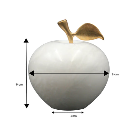 Damoo Luxury White Marble Decorative Apple with Gold Metal Leaf – Elegant Modern Sculpture for Home, Office, Kitchen, or Tabletop Decor – Unique Gift Accent for Interior Styling - Damoo