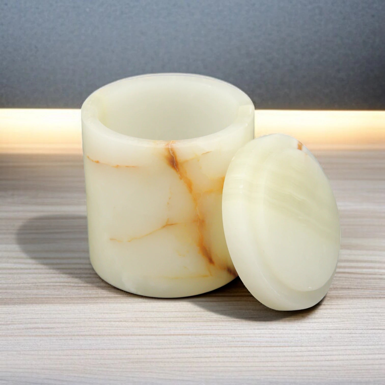 Damoo Marble Look Decorative Jar with Lid and Detailing – Elegant Lidded Storage Jar for Home, Kitchen, or Vanity – Classic Accent for Tabletop, Shelf, or Counter - Damoo