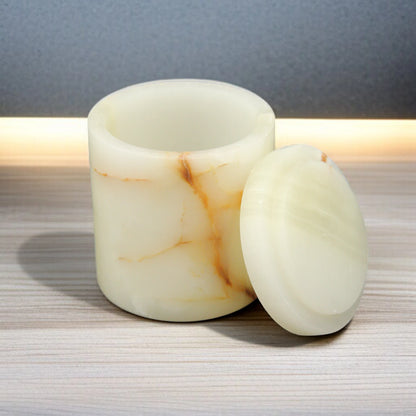 Damoo Marble Look Decorative Jar with Lid and Detailing – Elegant Lidded Storage Jar for Home, Kitchen, or Vanity – Classic Accent for Tabletop, Shelf, or Counter - Damoo