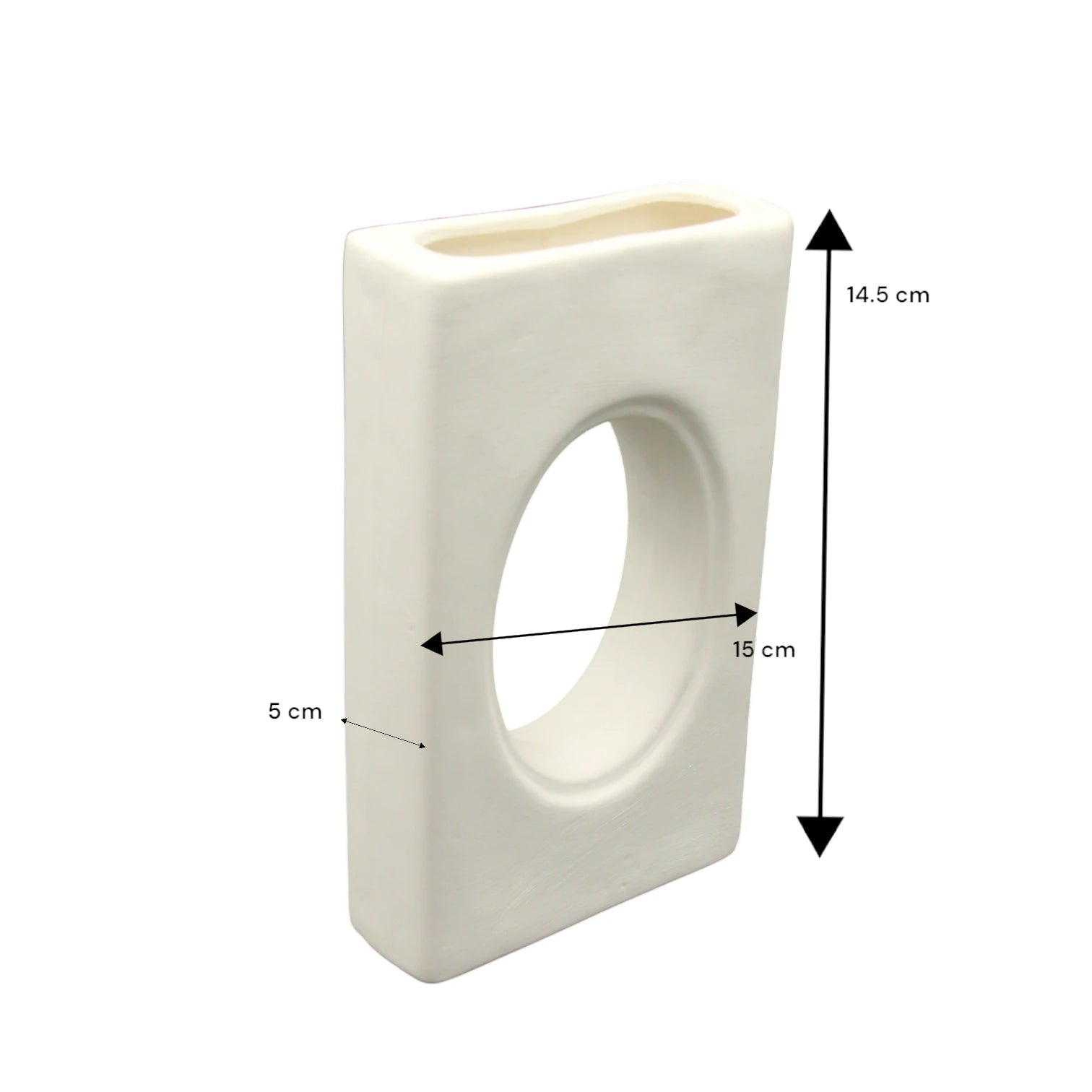 Damoo Minimalist Ceramic Flower Vase – Modern Rectangular Design with Artistic Open Center for Dried or Fresh Floral Arrangements - Damoo