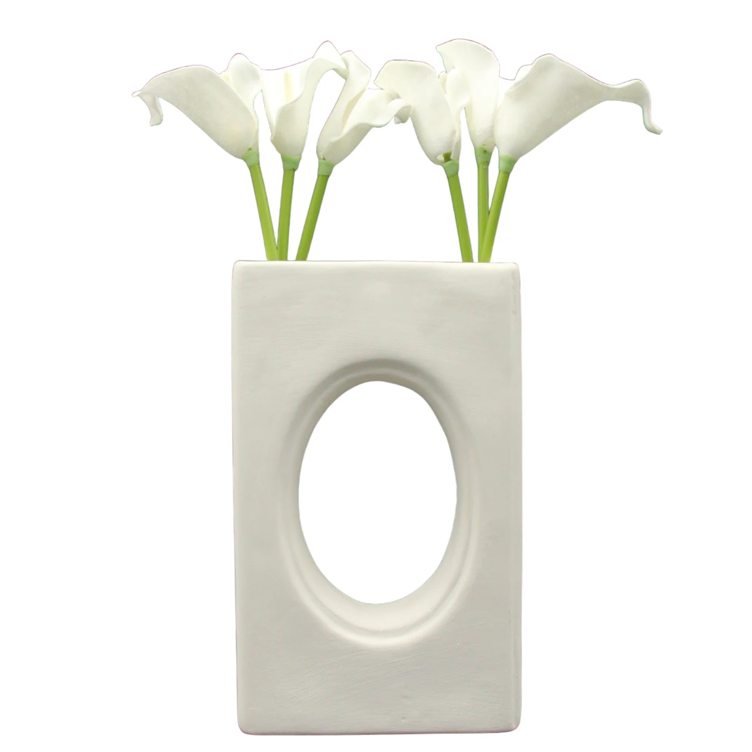 Damoo Minimalist Ceramic Flower Vase – Modern Rectangular Design with Artistic Open Center for Dried or Fresh Floral Arrangements - Damoo