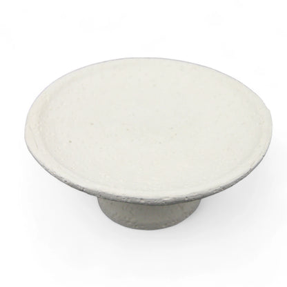 Damoo Minimalist Thin-Edge Stone Pedestal Bowl – Flat White Concrete-Look Decorative Tray for Modern Home Decor, Entryway, or Shelf Styling - Damoo