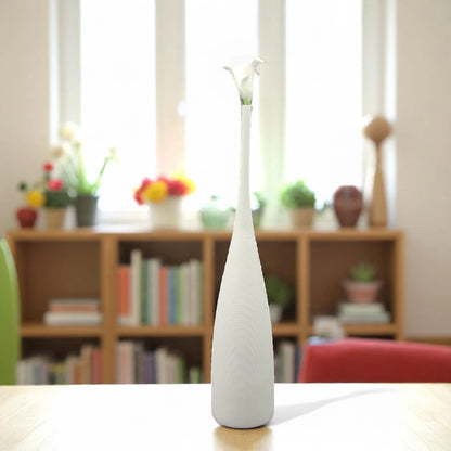 Damoo Minimalist White Ceramic Vase – Tall Narrow Neck Flower Vase for Modern Home, Office, or Tabletop Decor - Damoo