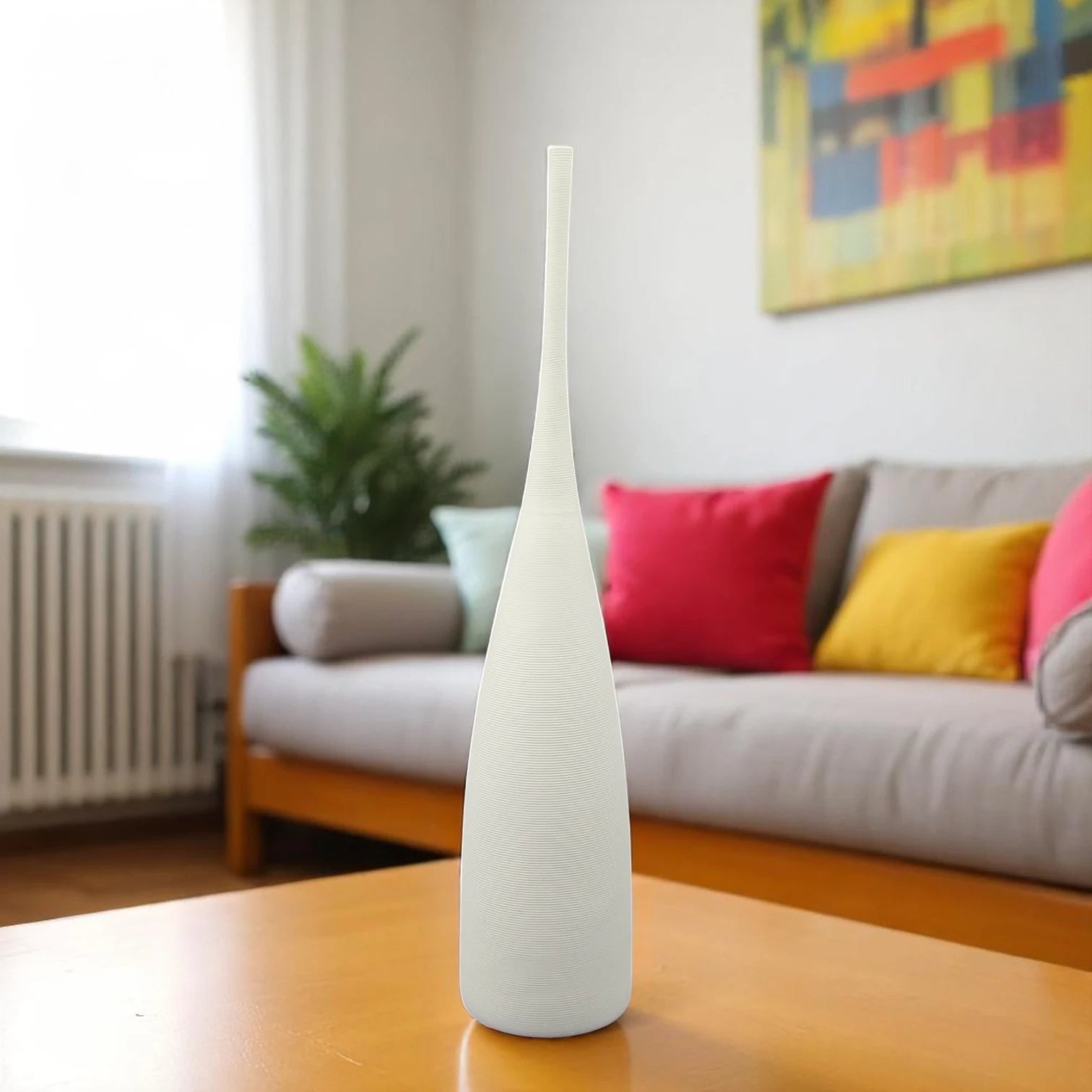 Damoo Minimalist White Ceramic Vase – Tall Narrow Neck Flower Vase for Modern Home, Office, or Tabletop Decor - Damoo