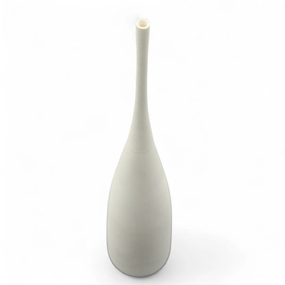 Damoo Minimalist White Ceramic Vase – Tall Narrow Neck Flower Vase for Modern Home, Office, or Tabletop Decor - Damoo