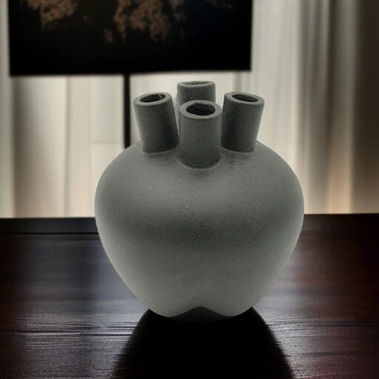 Damoo Modern Black Ceramic Triple-Neck Vase – Textured Matte Finish Decorative Flower Holder for Minimalist Home Décor & Stylish Gifting - Damoo