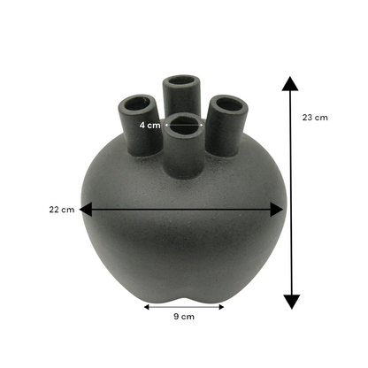 Damoo Modern Black Ceramic Triple-Neck Vase – Textured Matte Finish Decorative Flower Holder for Minimalist Home Décor & Stylish Gifting - Damoo