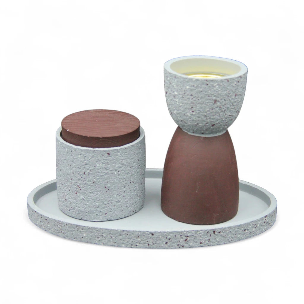 Damoo Modern Ceramic Bakhoor Burner Set with Storage Jar & Tray – Minimalist Incense Holder for Home & Office - Damoo