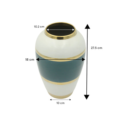 Damoo Modern Elegant Ceramic Flower Vase with Teal, White & Gold Bands – Handmade Decorative Pot for Living Room, Dining Table, Office or Gift - Damoo