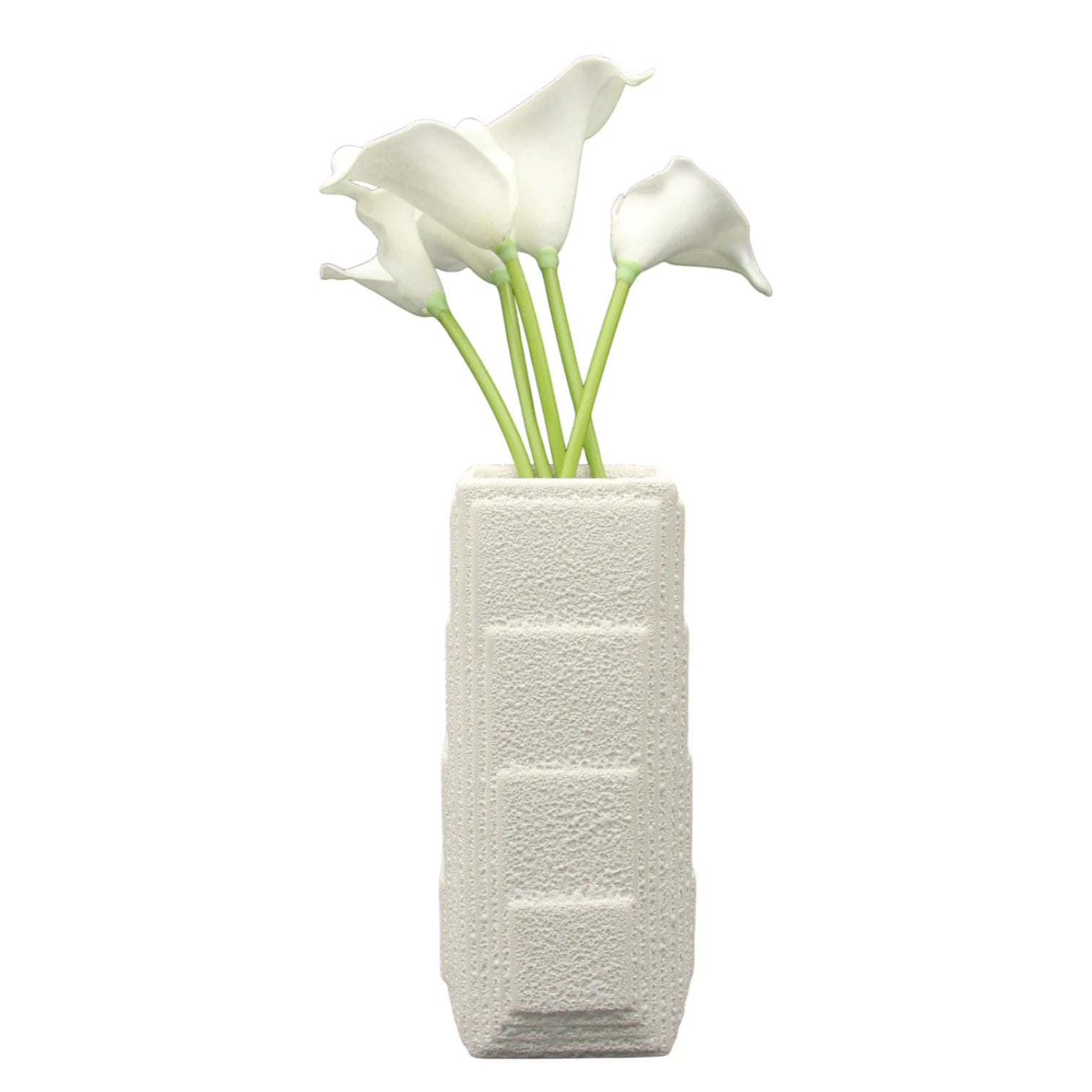 Damoo Modern Geometric Textured Ceramic Vase – Tall Rectangular Flower Vase for Home & Office Decor - Damoo