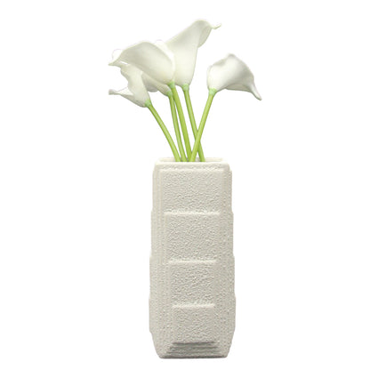 Damoo Modern Geometric Textured Ceramic Vase – Tall Rectangular Flower Vase for Home & Office Decor - Damoo