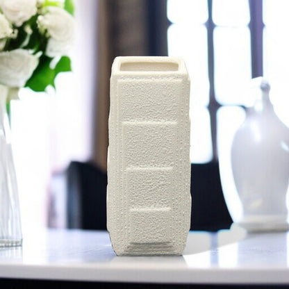 Damoo Modern Geometric Textured Ceramic Vase – Tall Rectangular Flower Vase for Home & Office Decor - Damoo
