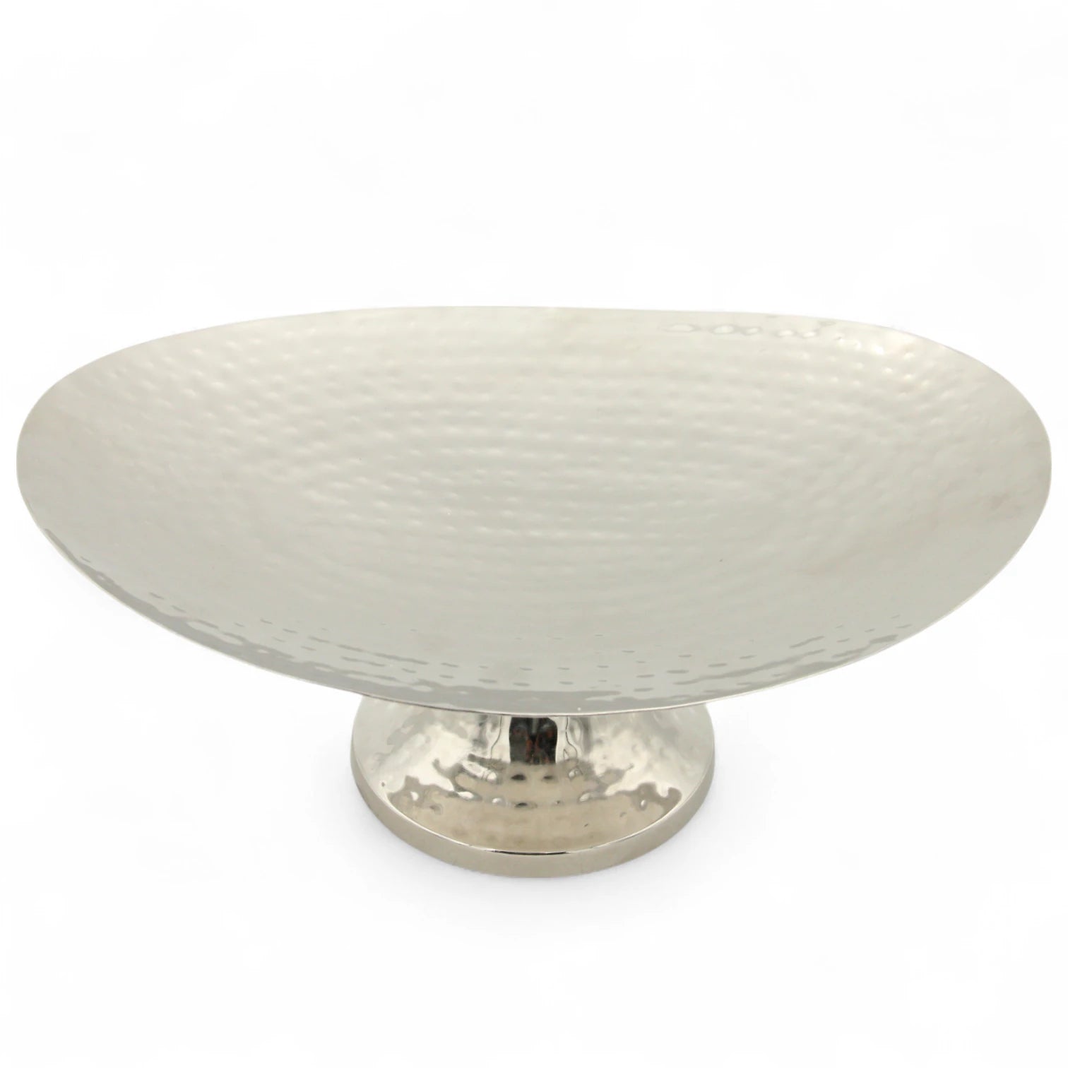 Damoo Modern Hammered Metal Oval Plate with Pedestal Stand – Decorative Centerpiece Bowl for Dining & Living Rooms - Damoo