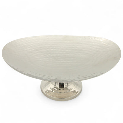 Damoo Modern Hammered Metal Oval Plate with Pedestal Stand – Decorative Centerpiece Bowl for Dining & Living Rooms - Damoo