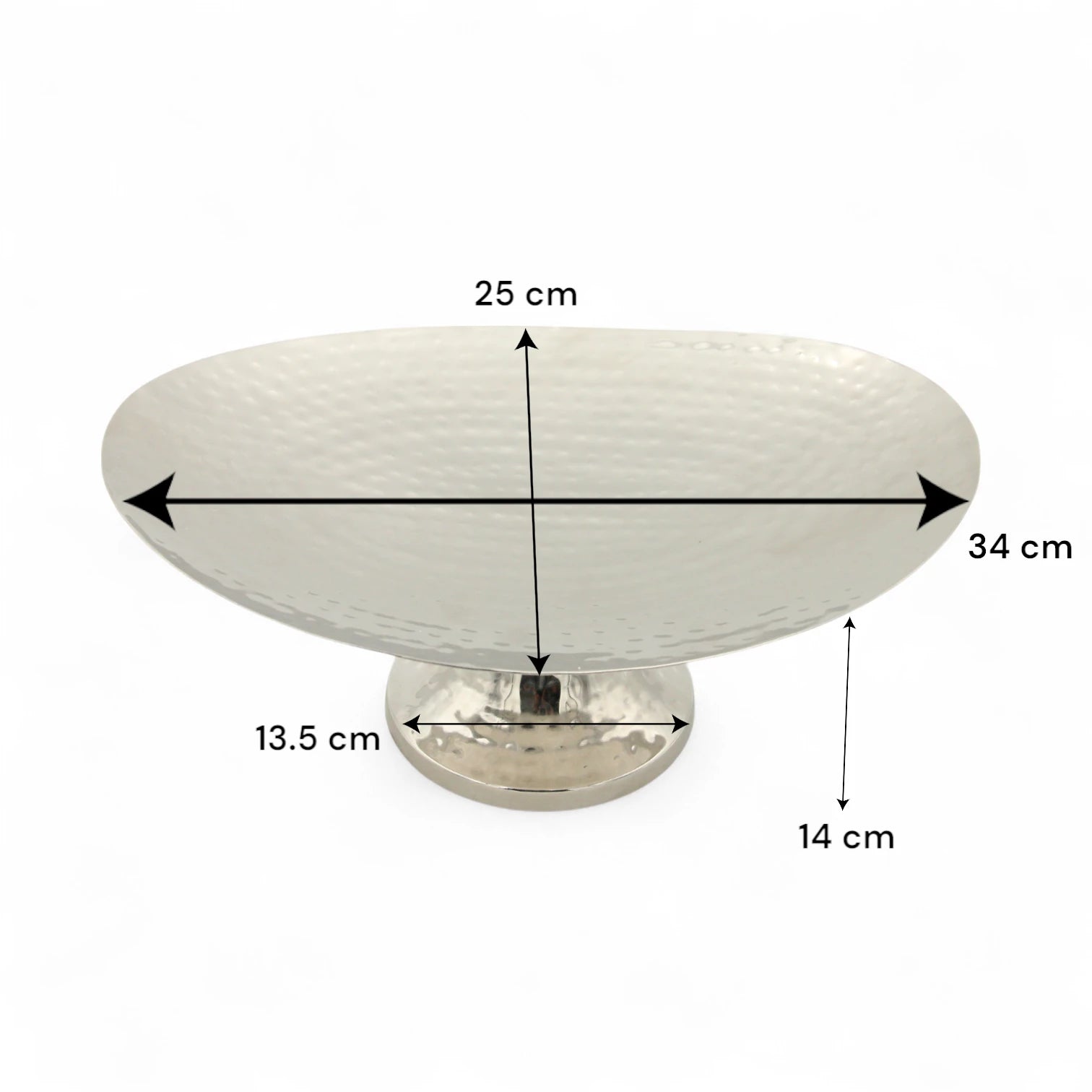 Damoo Modern Hammered Metal Oval Plate with Pedestal Stand – Decorative Centerpiece Bowl for Dining & Living Rooms - Damoo
