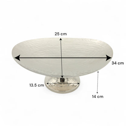 Damoo Modern Hammered Metal Oval Plate with Pedestal Stand – Decorative Centerpiece Bowl for Dining & Living Rooms - Damoo