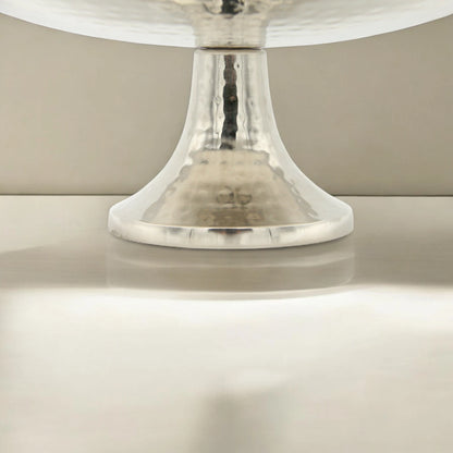 Damoo Modern Hammered Metal Oval Plate with Pedestal Stand – Decorative Centerpiece Bowl for Dining & Living Rooms - Damoo