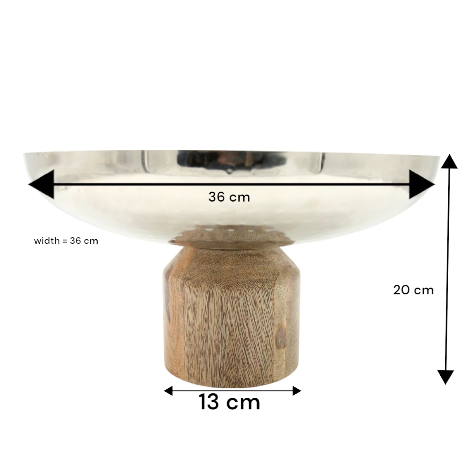 Damoo Modern Hammered Metal Serving Bowl with Natural Wood Base – Decorative Centerpiece Bowl for Dining & Living Rooms - Damoo
