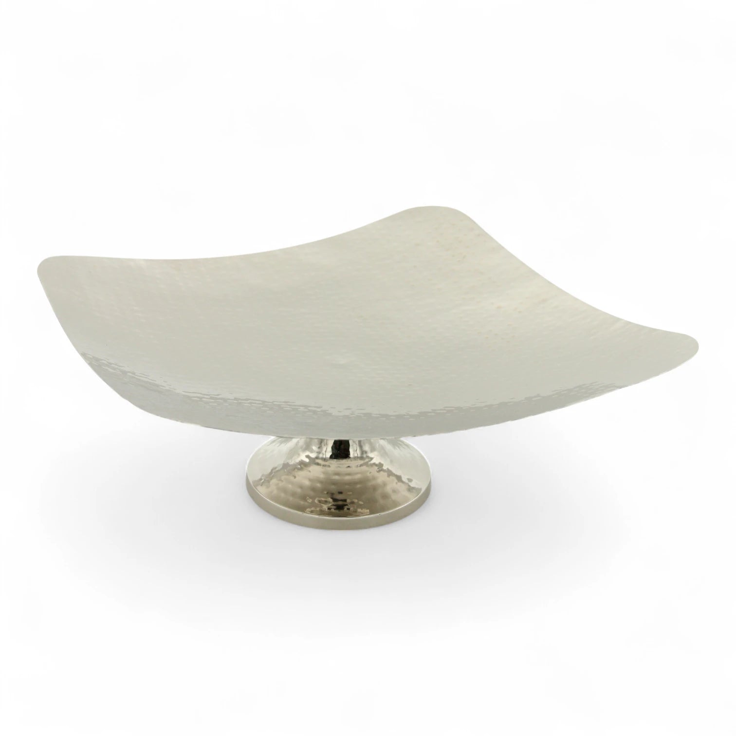 Damoo Modern Hammered Metal Square Plate on Pedestal – Elegant Decorative Centerpiece Bowl for Dining Table, Buffet, or Home Décor - Damoo