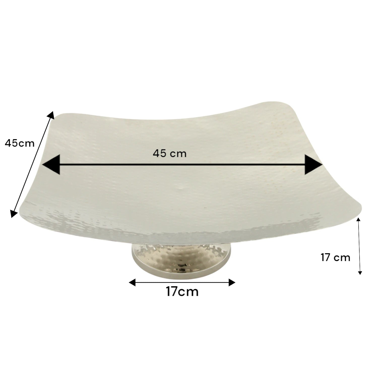 Damoo Modern Hammered Metal Square Plate on Pedestal – Elegant Decorative Centerpiece Bowl for Dining Table, Buffet, or Home Décor - Damoo