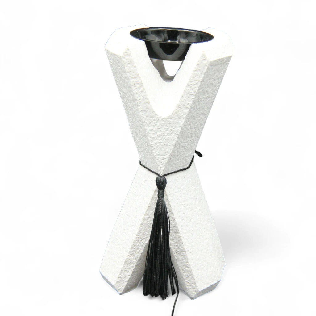 Damoo Modern Hourglass Bakhour Burner – Arabic Incense Holder with Black Tassel - Damoo