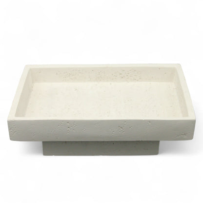 Damoo Modern Minimalist Stone Tray – Handmade Rectangular White Textured Decor Bowl | Real Stone Display Dish - Damoo