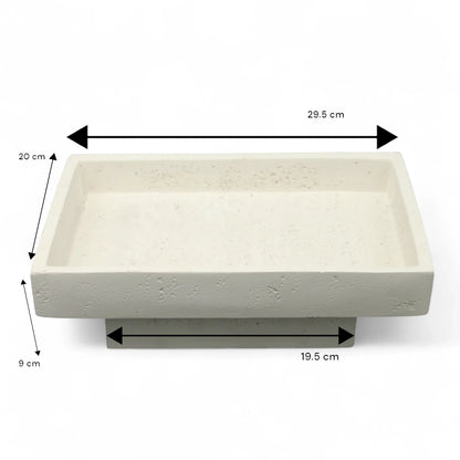 Damoo Modern Minimalist Stone Tray – Handmade Rectangular White Textured Decor Bowl | Real Stone Display Dish - Damoo