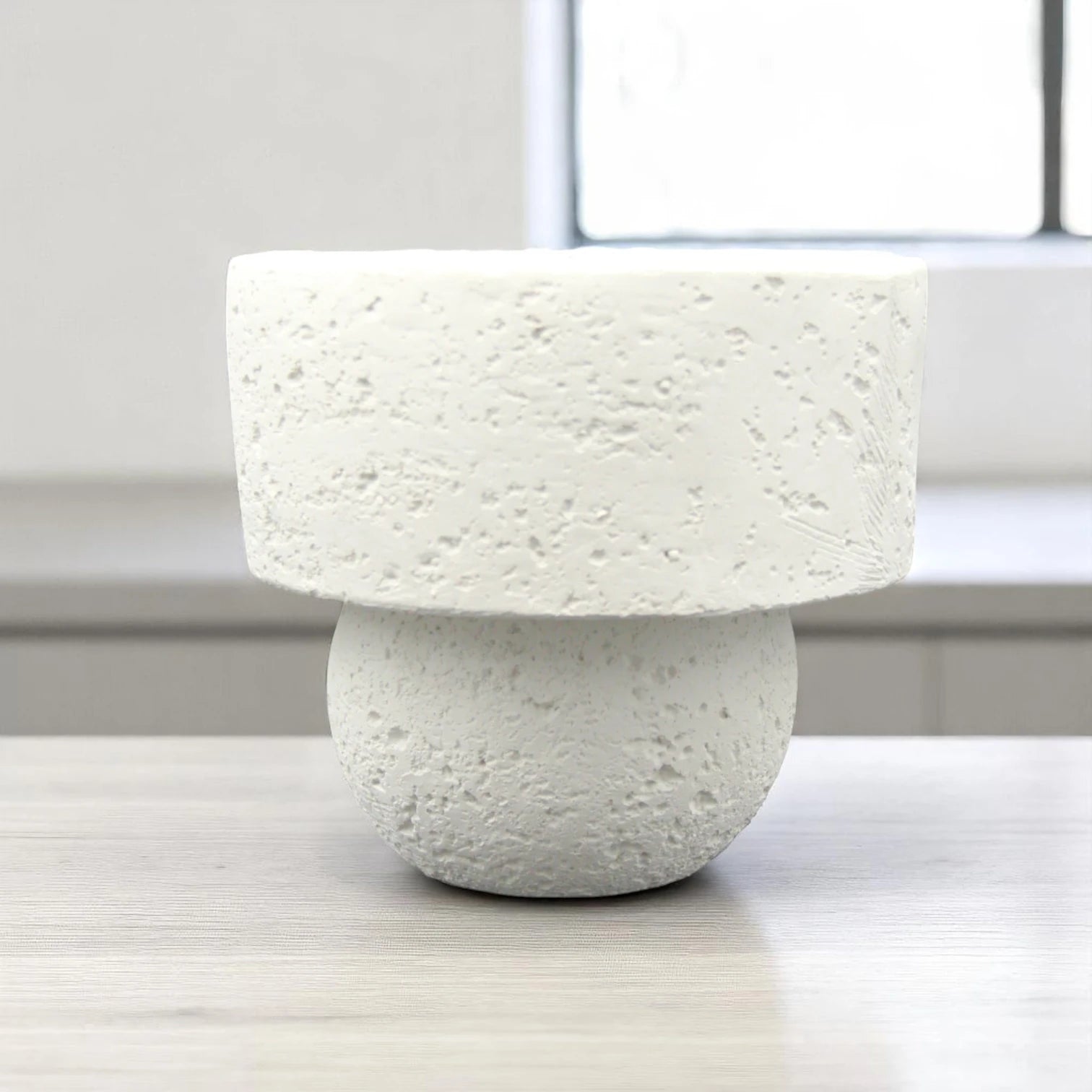 Damoo Modern Minimalist Textured Stone Pedestal Bowl – Handcrafted White Concrete-Look Decorative Planter Bowl for Indoor Decor, Sculptural Accent for Living Room, Office, or Shelf Styling - Damoo