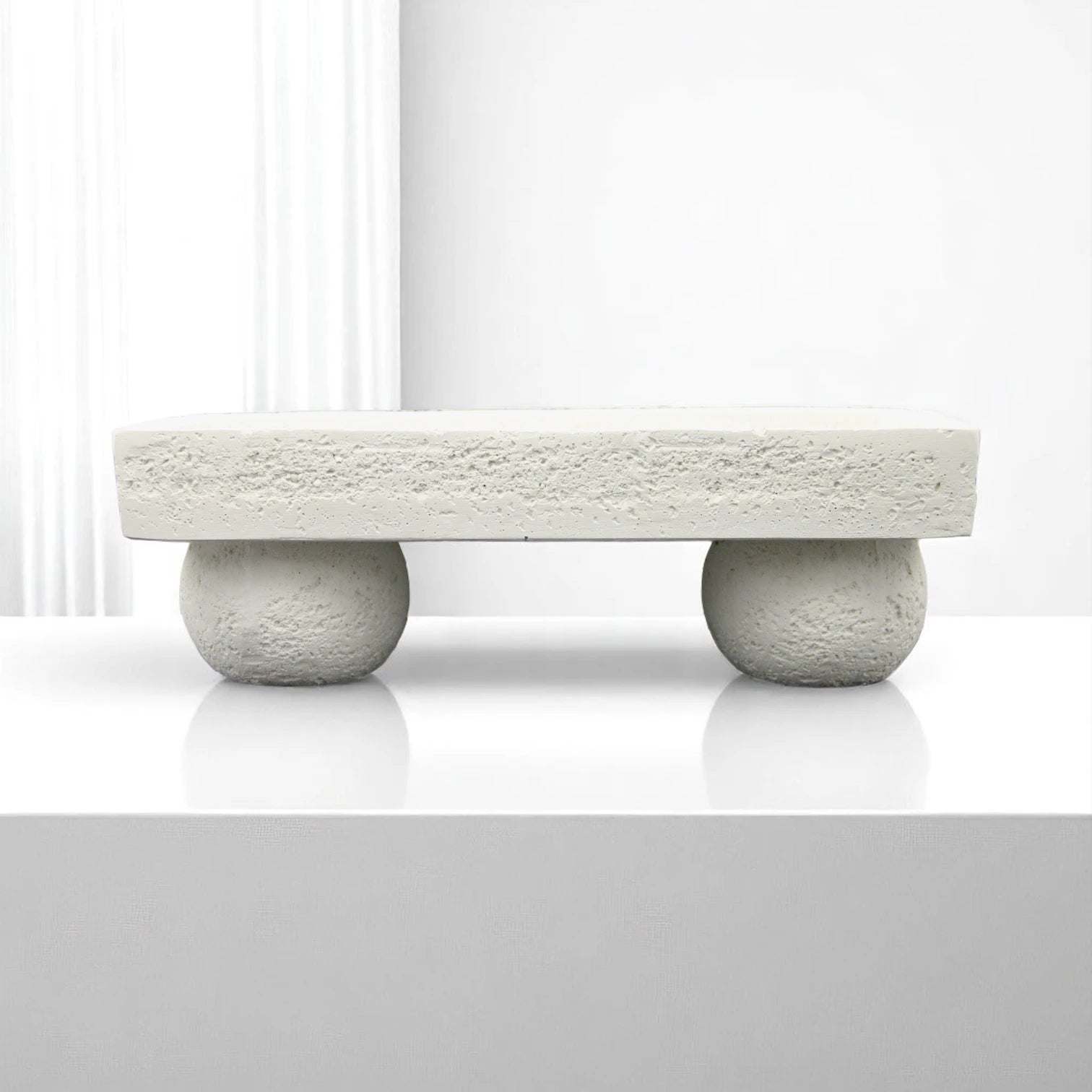 Damoo Modern Minimalist Textured Stone Pedestal Dish – Handcrafted White Concrete-Look Decorative Bowl - Multi-Purpose Elegance for Food or Display - Damoo
