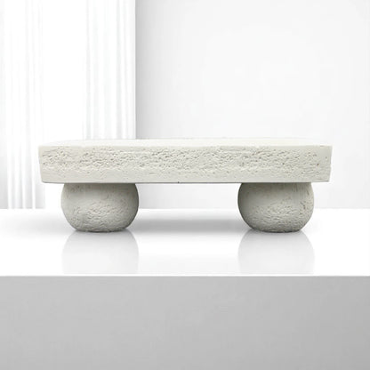 Damoo Modern Minimalist Textured Stone Pedestal Dish – Handcrafted White Concrete-Look Decorative Bowl - Multi-Purpose Elegance for Food or Display - Damoo