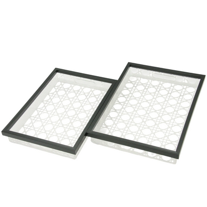 Damoo Modern Rectangular Acrylic Tray Set – 2-Piece Serving Trays with Black Frame & Rattan-Style Pattern – Elegant Home Décor & Organizer Trays for Coffee Table, Kitchen, Vanity & More - Damoo