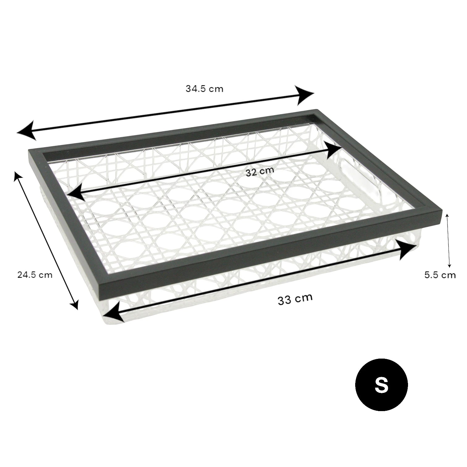 Damoo Modern Rectangular Acrylic Tray Set – 2-Piece Serving Trays with Black Frame & Rattan-Style Pattern – Elegant Home Décor & Organizer Trays for Coffee Table, Kitchen, Vanity & More - Damoo