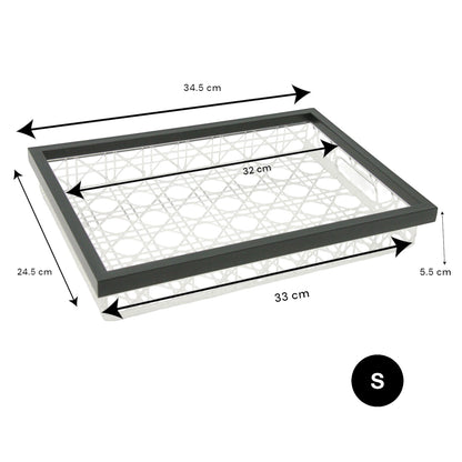 Damoo Modern Rectangular Acrylic Tray Set – 2-Piece Serving Trays with Black Frame & Rattan-Style Pattern – Elegant Home Décor & Organizer Trays for Coffee Table, Kitchen, Vanity & More - Damoo