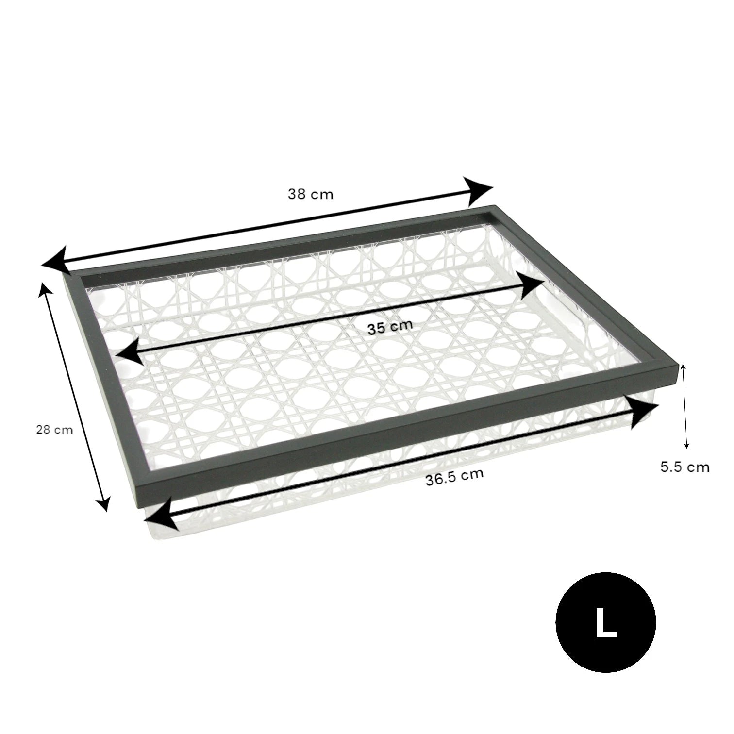 Damoo Modern Rectangular Acrylic Tray Set – 2-Piece Serving Trays with Black Frame & Rattan-Style Pattern – Elegant Home Décor & Organizer Trays for Coffee Table, Kitchen, Vanity & More - Damoo