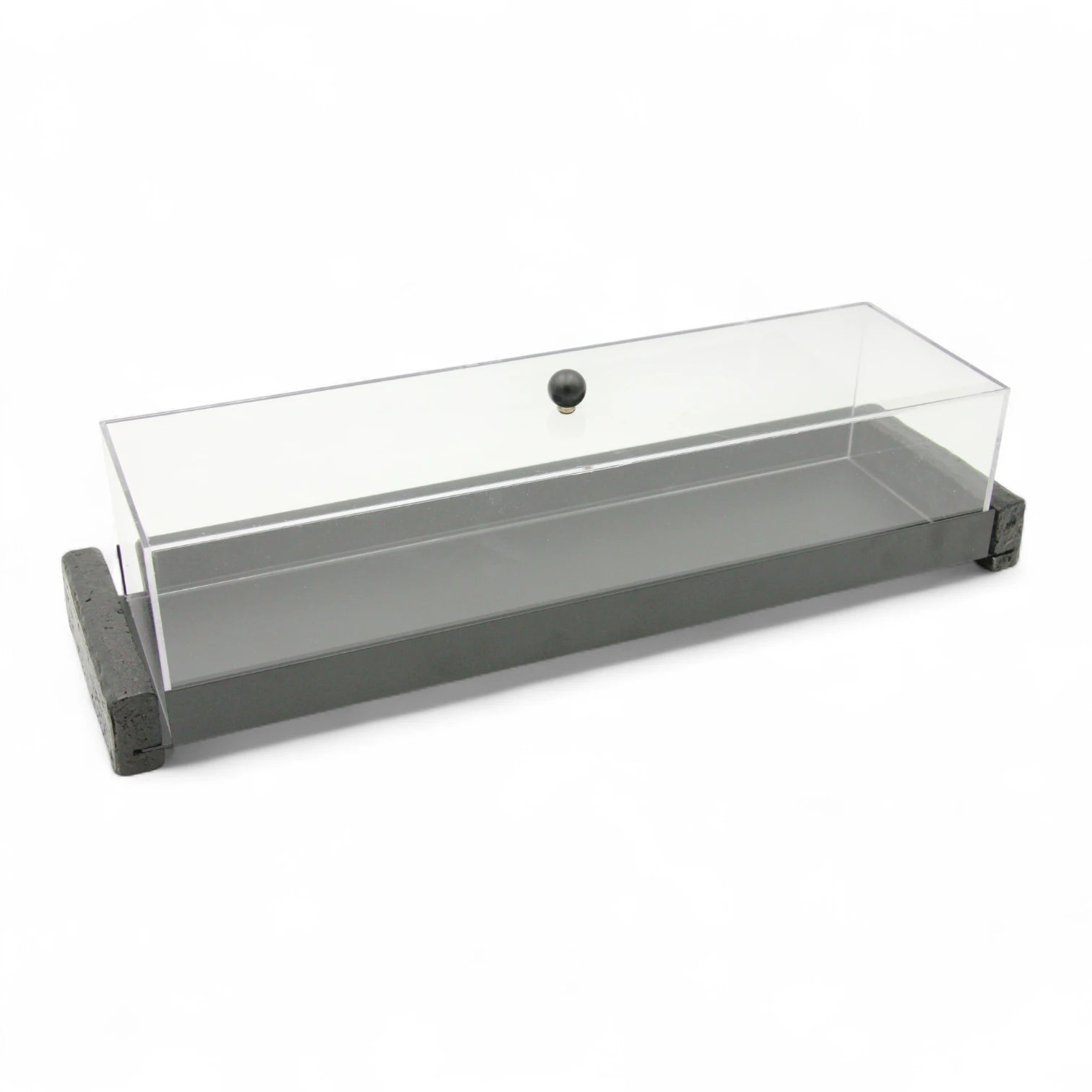 Damoo Modern Rectangular Display Tray with Clear Acrylic Lid – Elegant Minimalist Serving Stand with White Base and Terrazzo Ends - Damoo