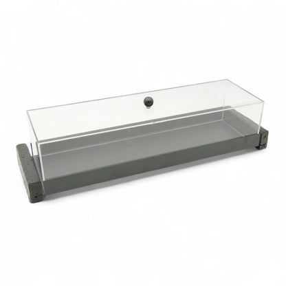 Damoo Modern Rectangular Display Tray with Clear Acrylic Lid – Elegant Minimalist Serving Stand with White Base and Terrazzo Ends - Damoo